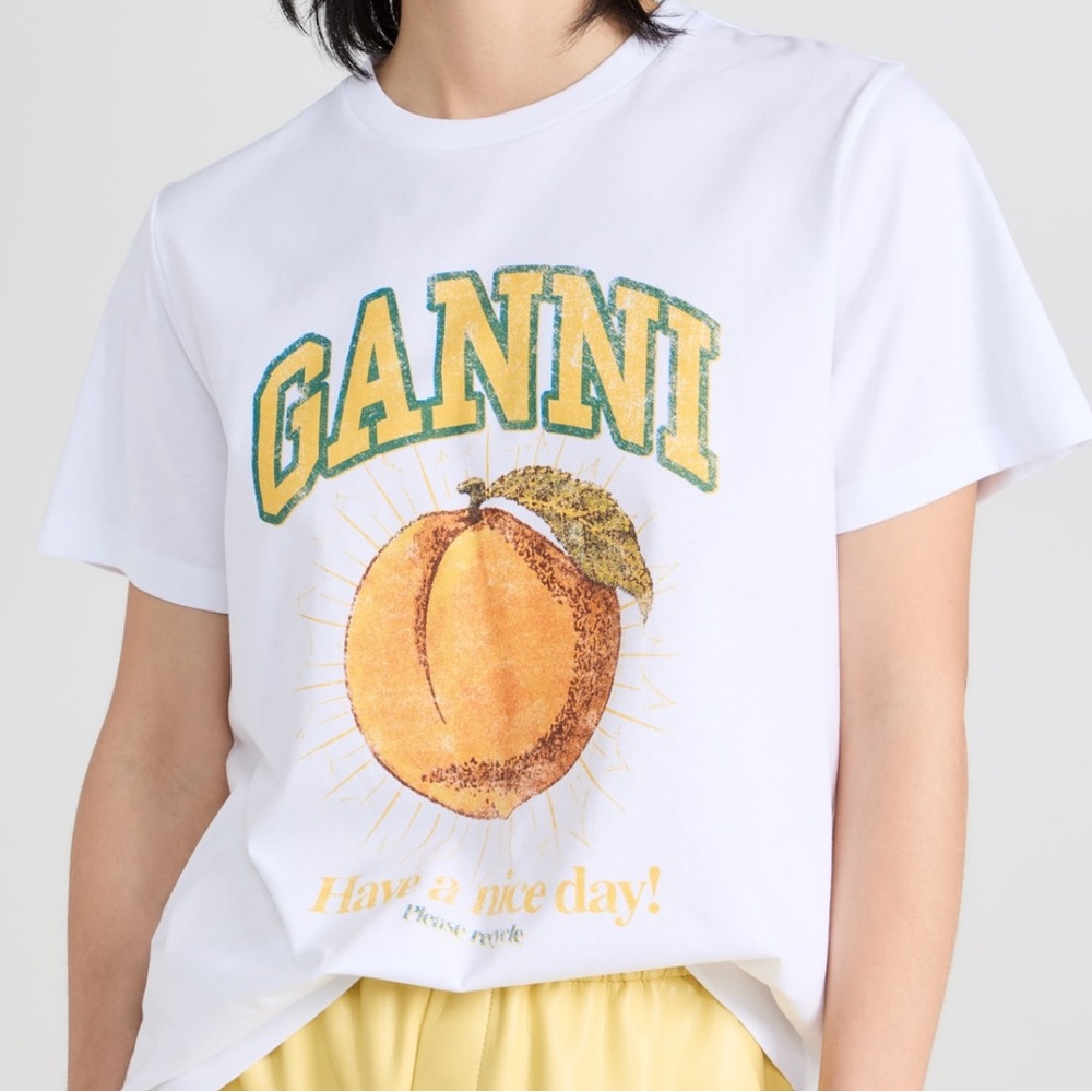 GANNI Jersey Peach Relaxed Tee Have a Nice Day